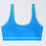 Blauer Sport-Bikini-BH mit U-Ausschnitt und kontrastfarbenem Saum am Brustband