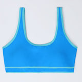 Blauer Sport-Bikini-BH mit U-Ausschnitt und kontrastfarbenem Saum am Brustband