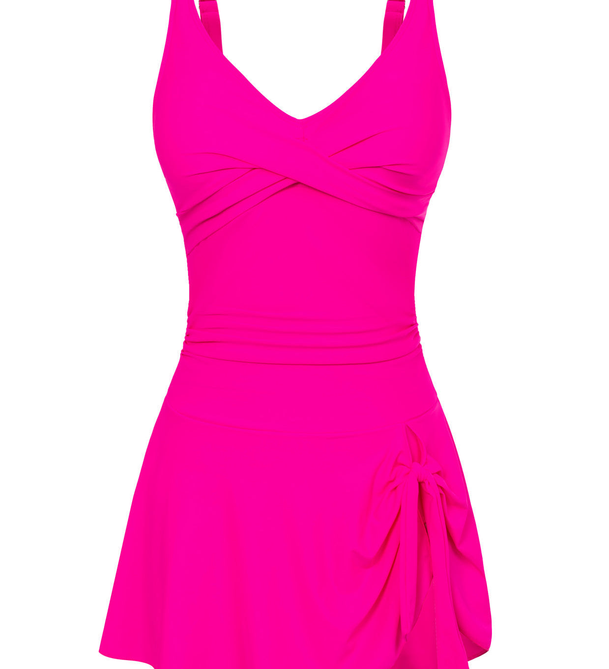 Evelin-Badekleid in Pink, ärmellos mit V-Ausschnitt und Rock mit angenähtem Bindeband