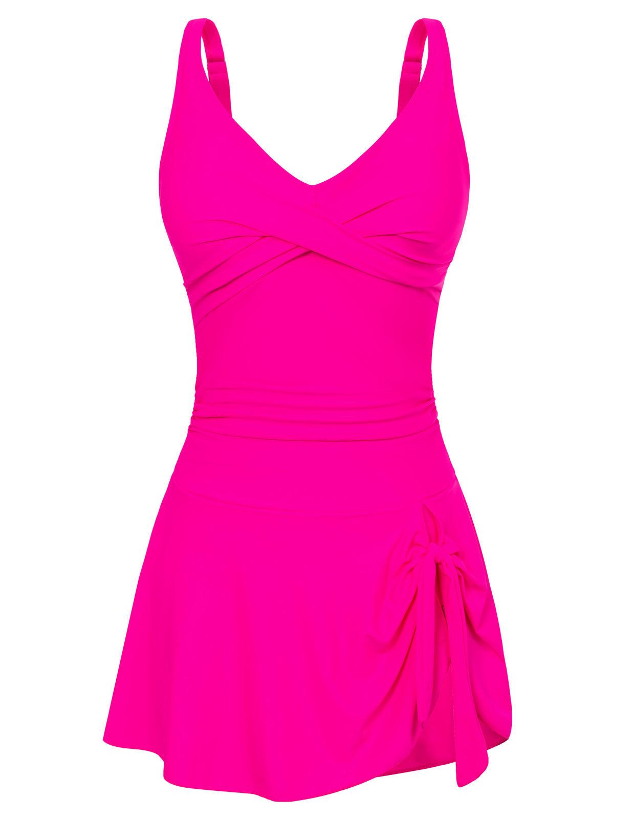 Evelin-Badekleid in Pink, ärmellos mit V-Ausschnitt und Rock mit angenähtem Bindeband