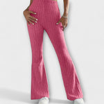Elegante Schlaghose aus geripptem Strick in Rosa mit hohem Bund und weitem Schlagbein