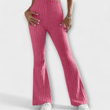 Elegante Schlaghose aus geripptem Strick in Rosa mit hohem Bund und weitem Schlagbein