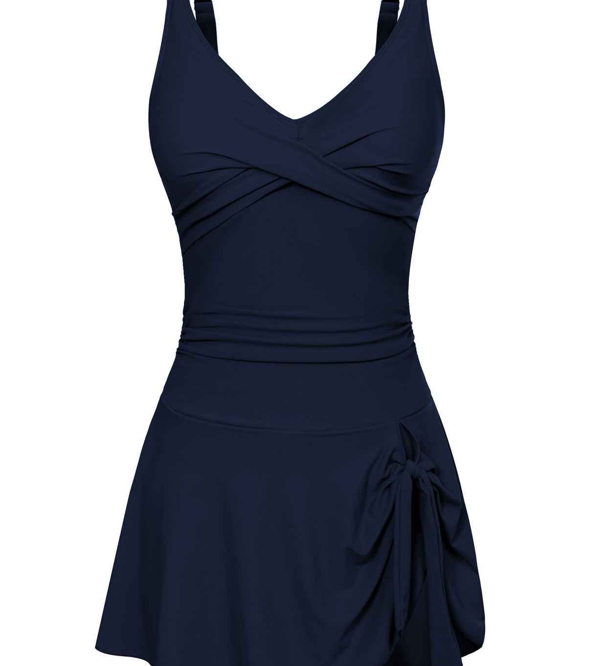Evelin Badekleid, marineblau, Trägerkleid mit Wickeloberteil und Schleifenband