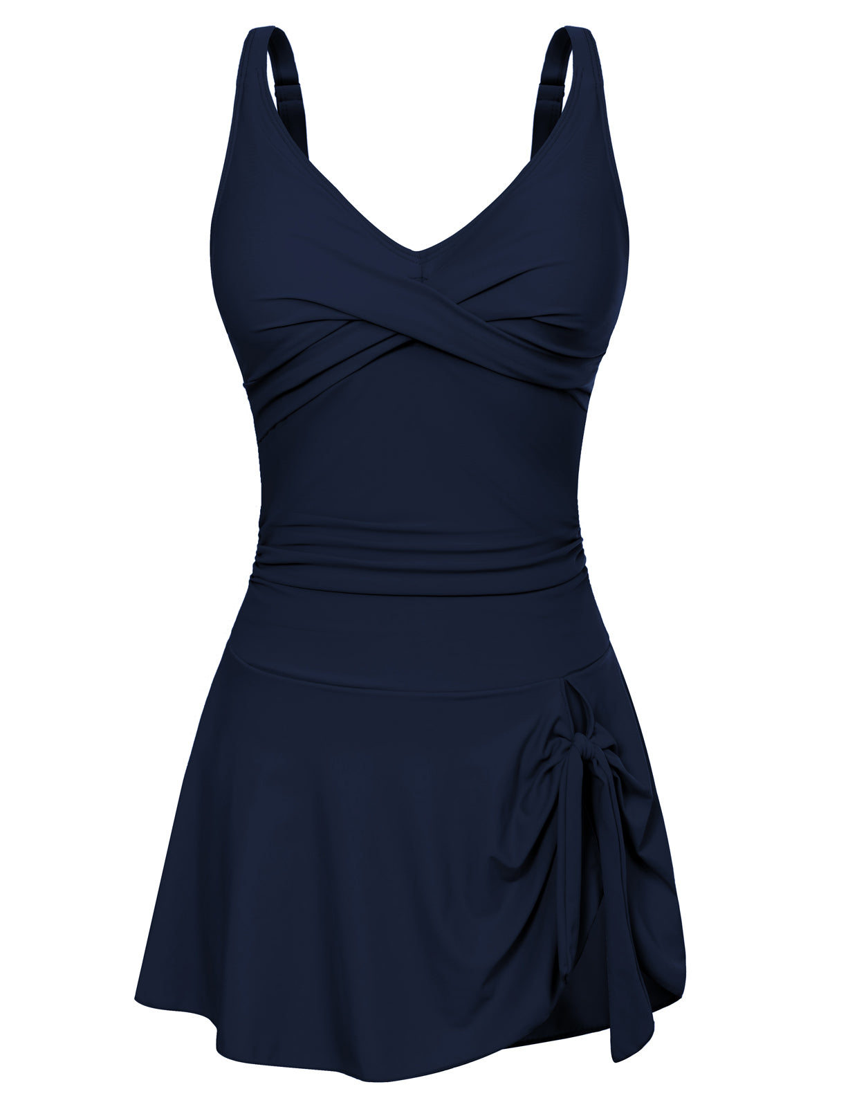 Evelin Badekleid, marineblau, Trägerkleid mit Wickeloberteil und Schleifenband