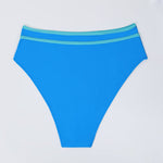 Blauer Sport-Bikini-Slip mit breitem Bund und kontrastfarbenem Saum