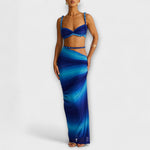 Gradient-Zopf-Crop-Top und Maxirock, schimmernd blau