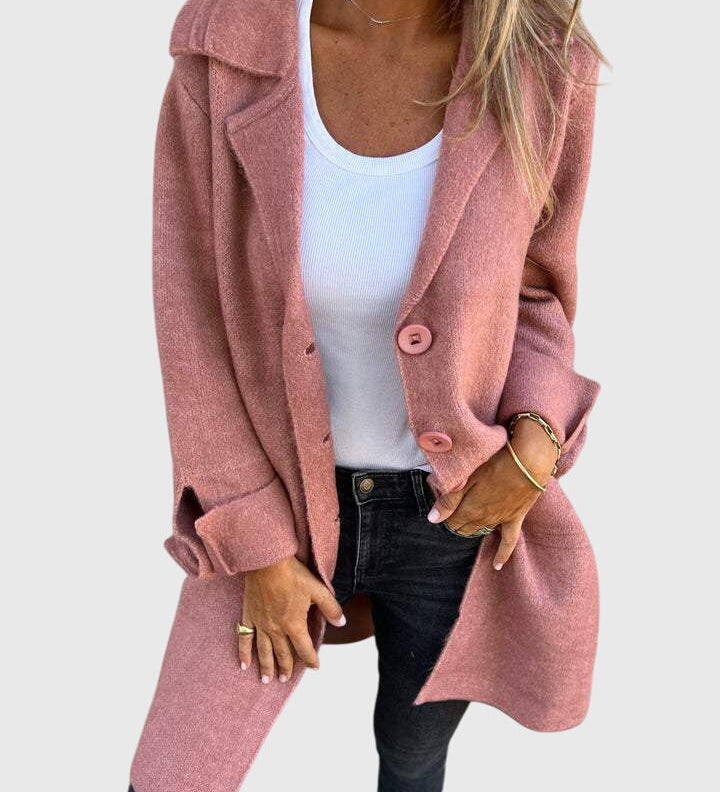Rosa Blazer mit Knöpfen vorn und Revers, seitliche Eingrifftaschen, lange Ärmel