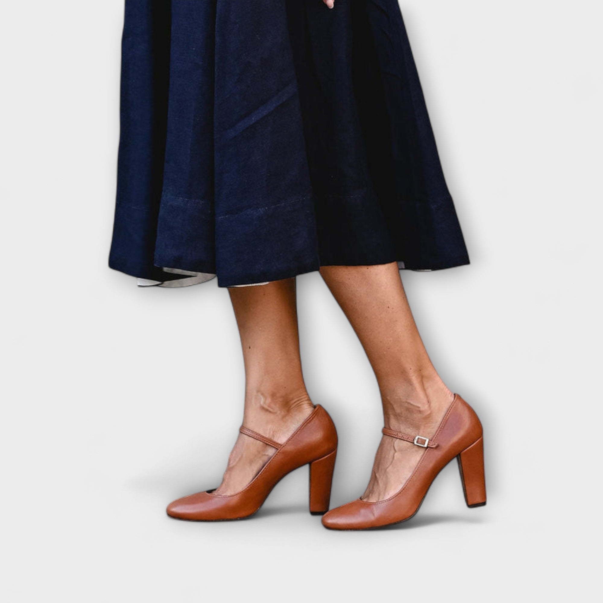 Cognacbraune Mary-Jane High-Heels mit Riemen-Schnalle und eckigem Absatz