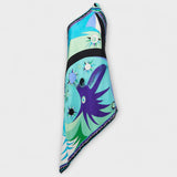 Satin-Midi-Kleid mit großem Blumen-Grafikprint und asymmetrischem Saum