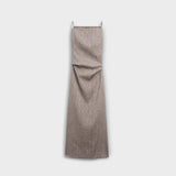 Maxikleid aus Leinenmischung, graubraun, Träger, geraffter Bereich an der Taille