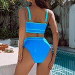 Figurformendes Sport-Bikini-Set türkisblau, Rückansicht mit breiten Trägern und hohem Slip