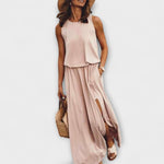 Ärmelloses, weites Kleid mit Rundhalsausschnitt, hellbeige