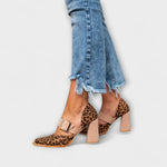 Leoparden-Sandalen mit Absatz, breite Riemen mit Schnalle, Blockabsatz