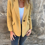 Lässige Jacke mit Revers, lange Ärmel, Knopfverschluss, Khaki-Gelb