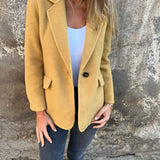 Lässige Jacke mit Revers, lange Ärmel, Knopfverschluss, Khaki-Gelb