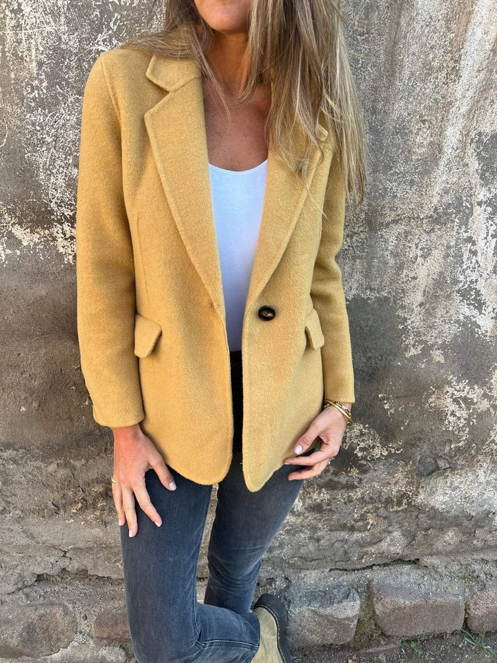 Lässige Jacke mit Revers, lange Ärmel, Knopfverschluss, Khaki-Gelb