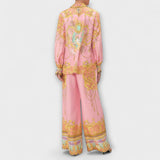 Set mit Rückansicht: langärmliges Hemd und Hose mit weitem Bein, rosa-goldenes Musterdessin