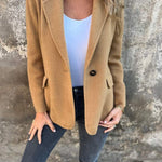 Lässige Jacke mit Revers, lange Ärmel, Knopfverschluss, Khaki