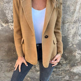 Lässige Jacke mit Revers, lange Ärmel, Knopfverschluss, Khaki