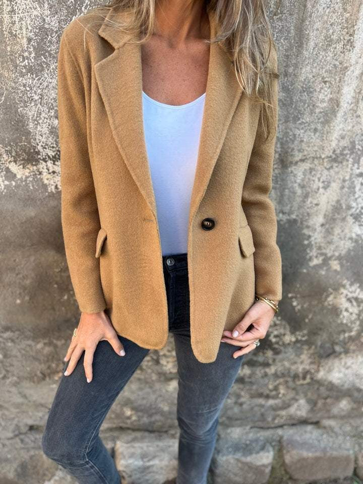 Lässige Jacke mit Revers, lange Ärmel, Knopfverschluss, Khaki