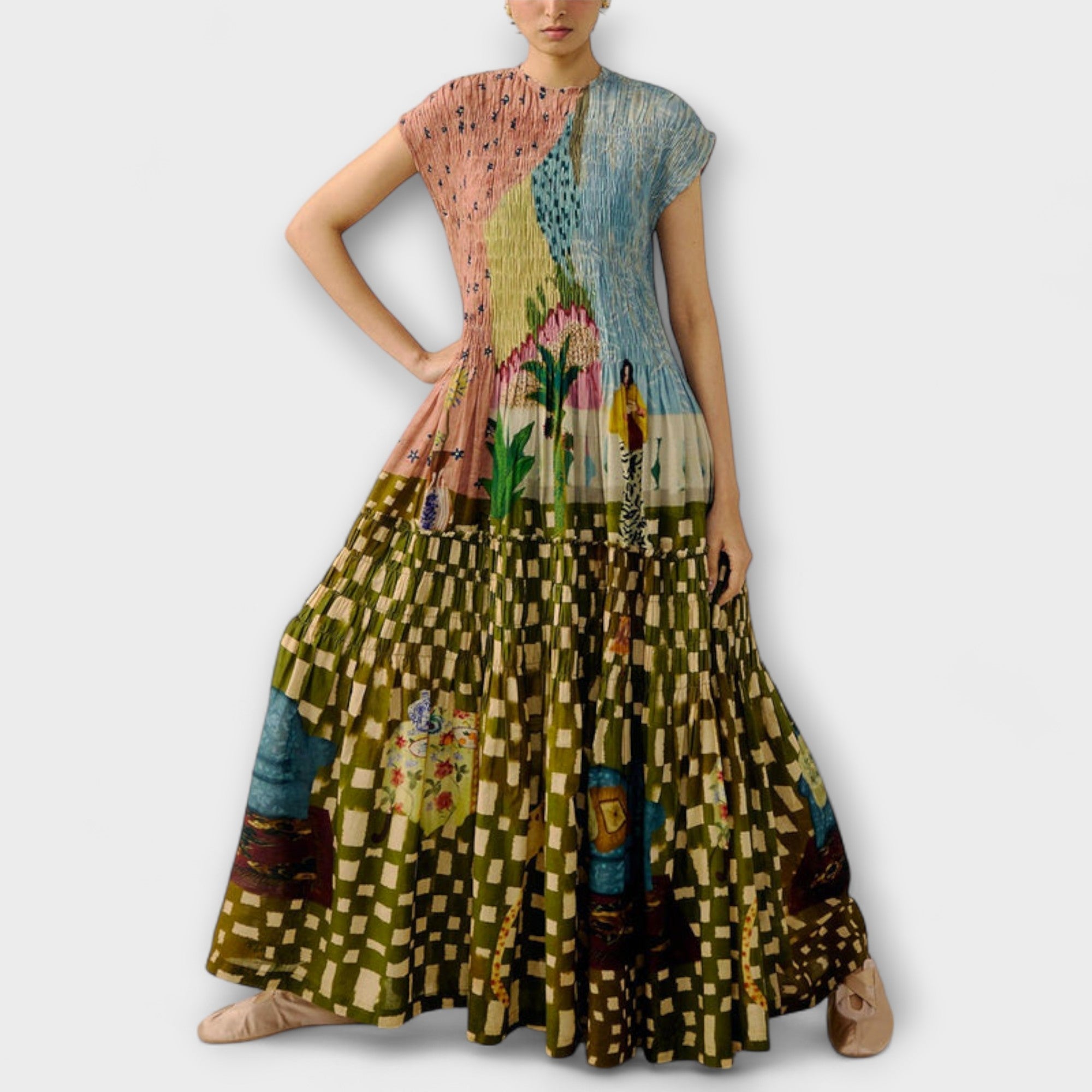 Plissiertes Kleid mit Animal-Print, ärmellos, bunt gemustert, ausgestellter Rock