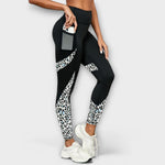 Trainingshose mit hoher Taille, schwarze Leggings mit Leopardenmuster an den Seiten