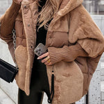 OLIVIA Winterjacke braun-beige mit Kunstfell, Reißverschluss, gerippten Ärmelbündchen