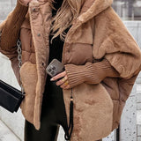 OLIVIA Winterjacke braun-beige mit Kunstfell, Reißverschluss, gerippten Ärmelbündchen