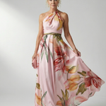 Maxikleid mit Blumenprint, ärmellosem Neckholder und Taillenbindung, zartrosa