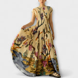 Maxikleid mit plissiertem Print, ärmellos, hochgeschlossenem Rundhalsausschnitt