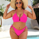 Pinkes verstellbares Bikini-Set mit Neckholder-BH und seitlichen Bindebändern am Slip