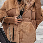 Braune Winterjacke mit Kunstfellkragen, Steppung und gerippten Ärmelabschlüssen