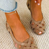 Emma geflochtene Sandalen Taupe, offene Zehen, Riemchengeflecht über dem Fuß