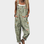 Latzhose aus Stoff mit Wildblumen-Muster, hellgrün, verstellbare Träger