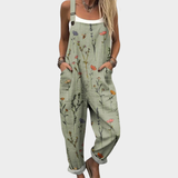 Latzhose aus Stoff mit Wildblumen-Muster, hellgrün, verstellbare Träger