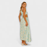 Elegantes Maxikleid mit Cut-out am Rücken, ärmellos, leicht gemustert, hellblau