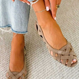Emma geflochtene Sandalen Taupe mit offenen Zehen und breitem Riemchengeflecht