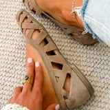 Emma geflochtene Sandalen Taupe, Knöchelbereich offen, Riemchengeflecht am Fuß