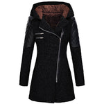 Winterjacke in Schwarz mit Samtkapuze, Reißverschluss und gesteppten Ärmeln