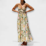 Walk-bedrucktes Kleid mit Spaghettiträgern, buntem Blumenprint, geraffter Taille, langer Rock