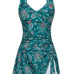 Badekleid mit V-Ausschnitt, verstellbaren Trägern, türkisfarbenes Paisley-Blumenmuster
