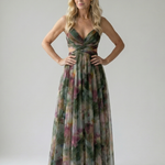 Isel Maxi-Wickelkleid mit V-Ausschnitt, mehrfarbiges Muster, fließender Rock
