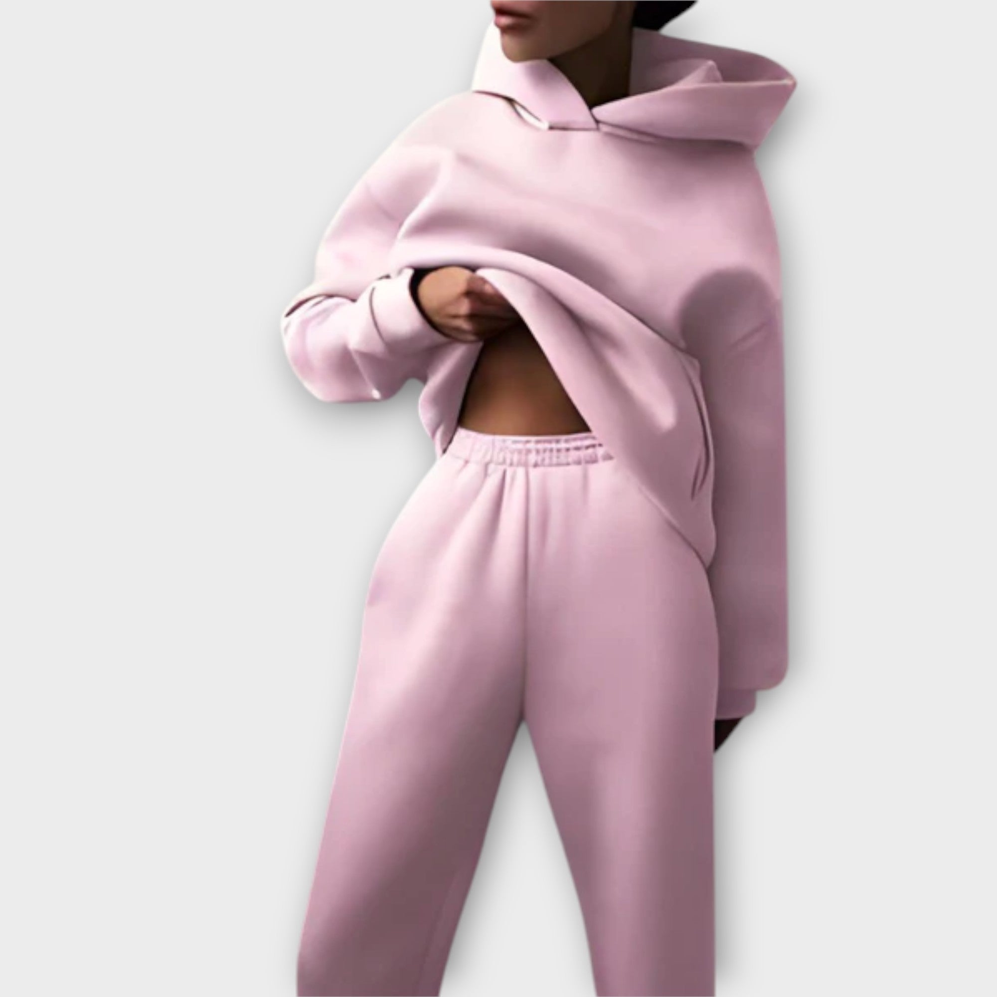 Jogginganzug mit Kapuzenpullover und Jogginghose, rosé; elastischer Taillenbund