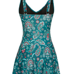 Badekleid mit breiteren Trägern, türkisfarbenes Paisley-Blumenmuster und V-Ausschnitt