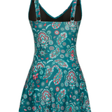 Badekleid mit breiteren Trägern, türkisfarbenes Paisley-Blumenmuster und V-Ausschnitt