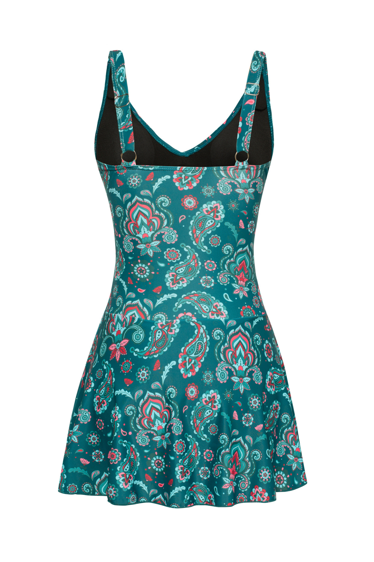 Badekleid mit breiteren Trägern, türkisfarbenes Paisley-Blumenmuster und V-Ausschnitt