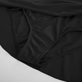 Schwarzes Badeleid-Material mit Naht und elastischem Saum am Beinausschnitt