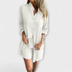 Weißes Blusen-Shorts-Set mit Knopfleiste, lockerer Bluse und kurzen Shorts