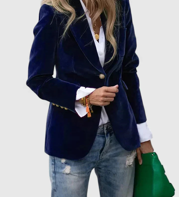 Lileth-Blazer dunkelblau mit Revers, Knopfleiste und Ärmelbündchen