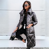 Miriam längere Parka-Jacke, dunkel silbergrau, wattiert, Kapuze, Reißverschluss